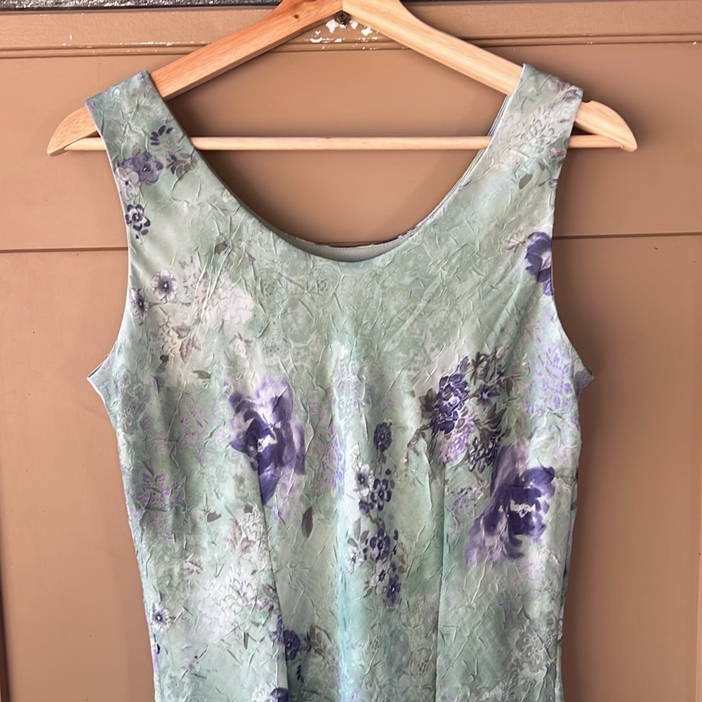 Vintage Y2K Karin Stevens 12 Crinkled Floral Sheath Maxi Dress Sage Purple Fairy - Picture 5 of 6